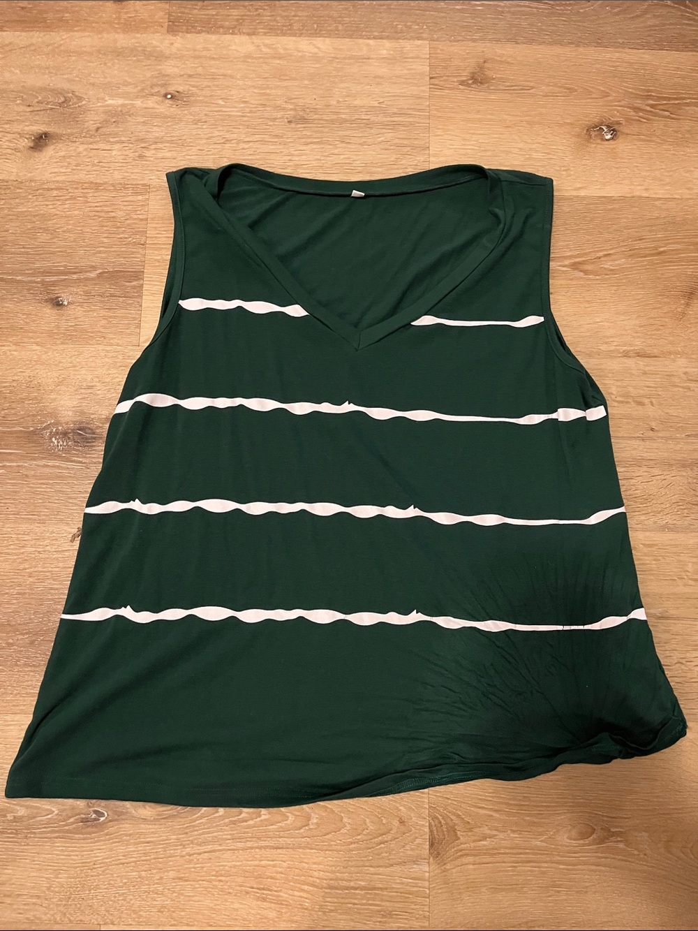 Striped V-Neck Sleeveless Tank Top - Dark Green